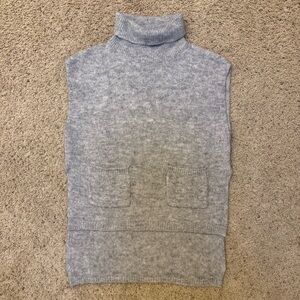 Escio Wool Gray Turtleneck Knit Sweater Vest Pockets Boho Asymmetrical Front Med